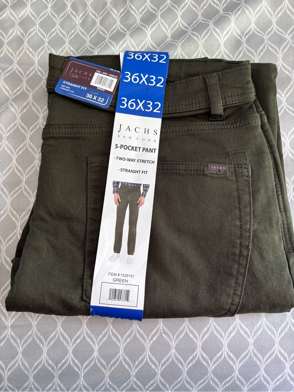 Jachs Olive Green Straight Fit Pants 36X32